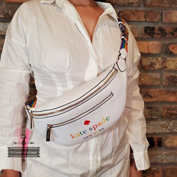 NWT Kate Spade Leila Belt Bag AUTHENTIC Pride Rainbow White MULTI RED Fanny